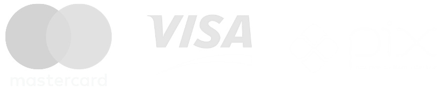 Formas de pagamento: Mastercard, Visa e Pix